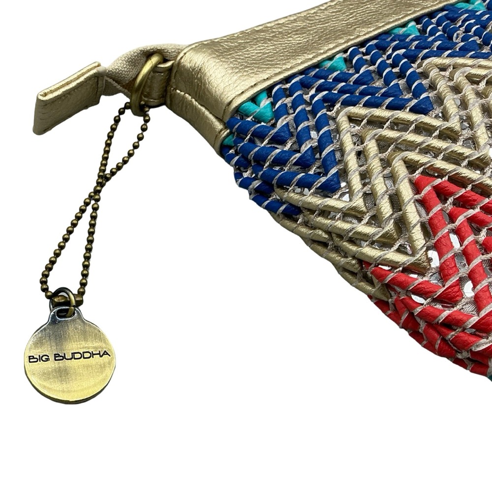 Big Buddha Woven Chevron Wristlet Crossbody Bag Gold Multi Zig Zag Small Bag - Picture 2 of 7